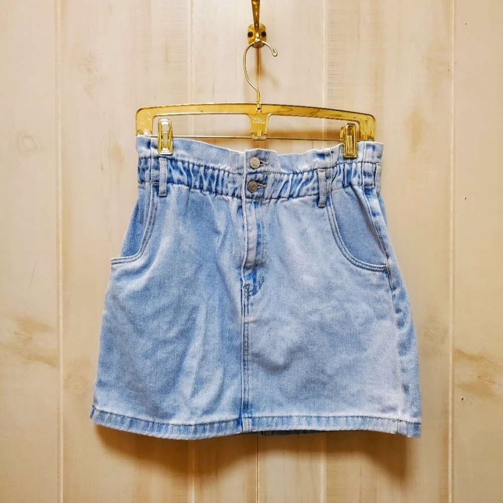 PAC SUN Denim Mini Skirt Paperbag Waist Like NEW  Size Lg